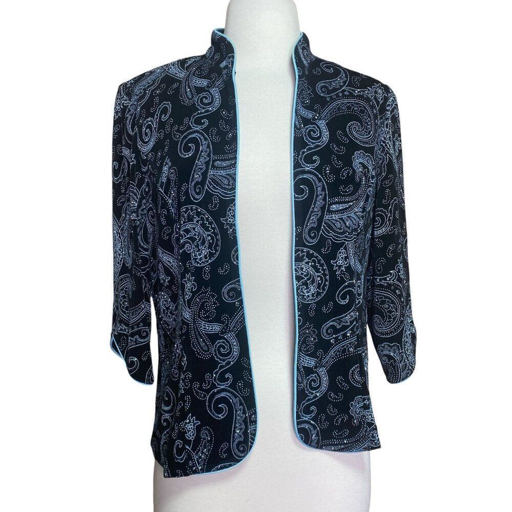 Alex Evenings Jacket Formal Glitter Black Blue Size Med Petite